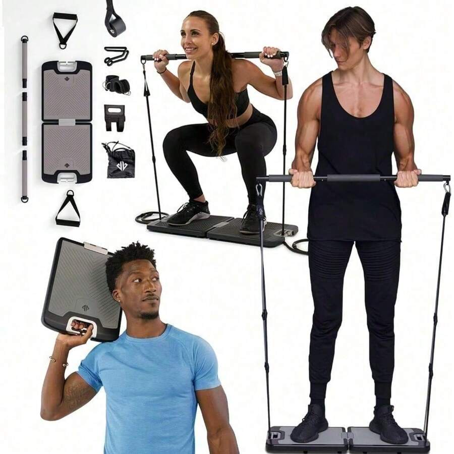 EVO Gym - Portable Home Gym Strength Training Equipment, At Home Gym | All In One Gym - Resistance Bands, Base Holds Gym Bar & Handles For Travel | Portable Gym & Home Exercise Equipment - 高級 - 8 個頻段(220 磅) - 查看 1