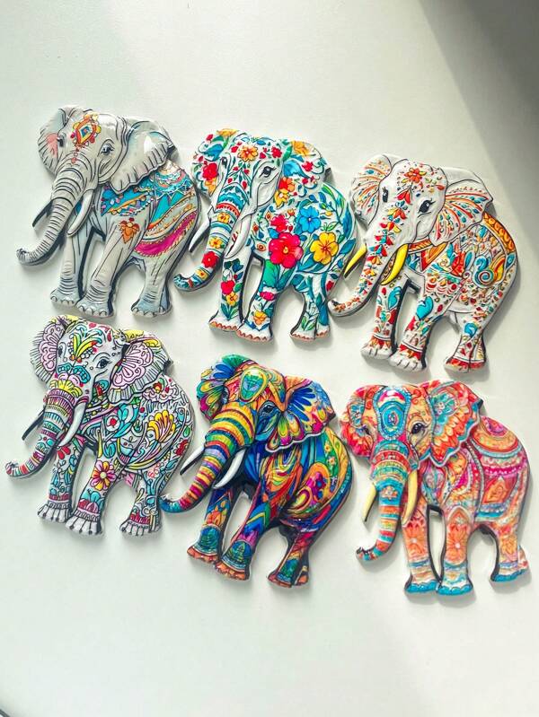 1 pièce Aimant de réfrigérateur en résine 3D à motif éléphant mignon de style bohème, convient pour la décoration de la maison, l'utilisation quotidienne, les vacances, les souvenirs de voyage