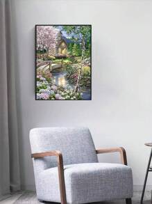 1 件 DIY 钻石画 - 带溪流和小屋的风景，全钻，家居装饰，11.8*15.7 英寸 - 彩色 - 查看 2