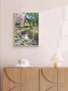 1 件 DIY 钻石画 - 带溪流和小屋的风景，全钻，家居装饰，11.8*15.7 英寸 - 彩色 - 查看 4