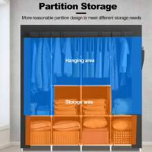 LOEFME Wardrobe Canvas Closet Cabinet W/ Hanging Rail Coat Storage Shelf Cupboard Black