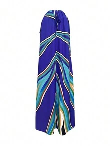 Ärmeloses bedrucktes Damen Neckholder-Sommerkleid, eleganter Boho-Stil