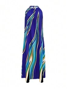 Ärmeloses bedrucktes Damen Neckholder-Sommerkleid, eleganter Boho-Stil