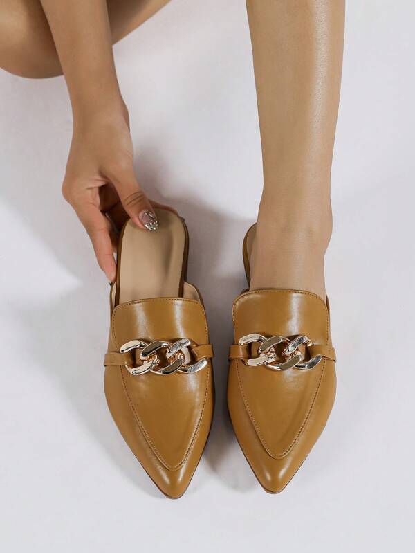 Women's Plus Size Brown PU Leather Outdoor Mule Flats, Spring/Autumn