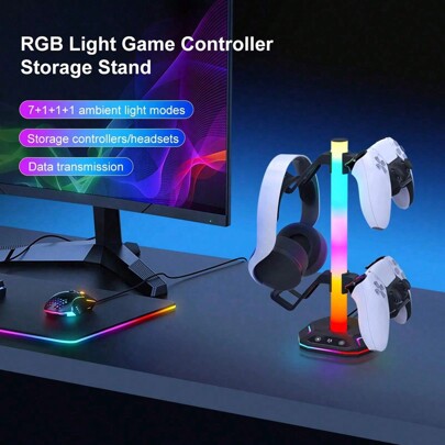 Suporte para fone de ouvido gamer RGB com USB-C, 10 modos de luz, base de borracha antiderrapante - acessório de mesa perfeito, presente ideal para jogadores