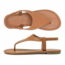 Summer Casual Thong Sandals For Women - Elastic Ankle Strap Flip Flops With Triangle Strap And Flat Design, Perfect For Beach Slippers - Camel - View 7