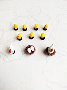 10pcs Cute Hen & Chick Charm Set, Suitable For Hollow Out Clogs, Beach Sandals