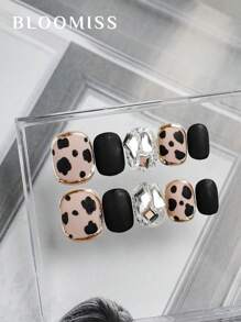 10 Pieces Of Handcrafted Press On Nails Short ,Black Leopard Print Nails, Reusable Fake Nails Nail Supplies Nails