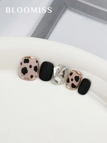 10 Pieces Of Handcrafted Press On Nails Short ,Black Leopard Print Nails, Reusable Fake Nails Nail Supplies Nails