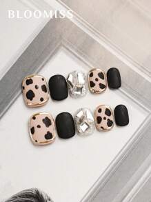 10 Pieces Of Handcrafted Press On Nails Short ,Black Leopard Print Nails, Reusable Fake Nails Nail Supplies Nails