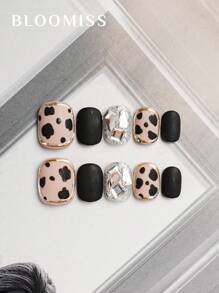 10 Pieces Of Handcrafted Press On Nails Short ,Black Leopard Print Nails, Reusable Fake Nails Nail Supplies Nails