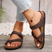 Comfy Women's Suede Platform Sandals With Cork Footbed & Adjustable Support - Ideal For Summer Slides. - Rỉ Nâu - Xem 5