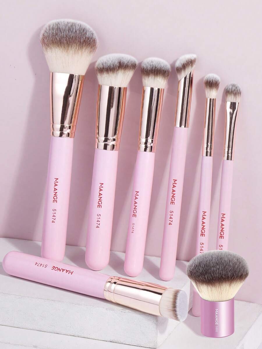 MAANGE 8Pcs Professional Facial Makeup Brush Set With Powder Brush Foundation Brush Concealer Brush Shadow Brush Eyeshadow Brush Concealer Brush Retractable Blush Brush,Makeup Tools With Soft Fiber For Easy To Carrying,Brush For Travel,Gift For Women&Girl - 粉色 - 查看 1