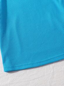 2 件套 Tween 女童纯色圆领 T 恤和短裤套装，夏季 - 藍色 - 查看 5