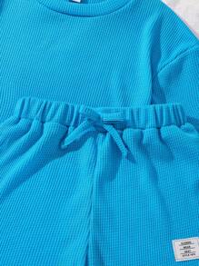 2 件套 Tween 女童纯色圆领 T 恤和短裤套装，夏季 - 藍色 - 查看 6