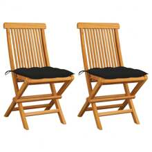 VidaXL Garden Chairs With Black Cushions 2 Pcs Solid Teak Wood - Black - View 1