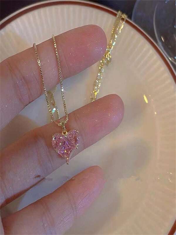 1 pièce Collier et luxueux en cristal de verre en forme de cœur, accessoire polyvalent et à la mode