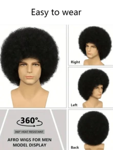 非洲卷发假发 合成假发 适用于黑色假发 温度纤维 - 黑色 - 查看 7