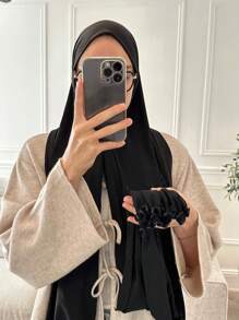 1件装女士休闲纯色柔软莫代尔荷叶边头巾，保守素色头巾，适合日常穿着。 - 綠色 - 查看 3