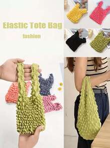 1 pieza Bolsa de tote mágica y elástica para mujeres, bolso de compras retráctil de gran capacidad, bolsa de compras reutilizable de varios colores y plegable, esencial para viajes, bolsa de piña, bolsa de burbuja arrugada para viajes, campamento, exterior, playa, vacaciones de verano y vuelta al colegio