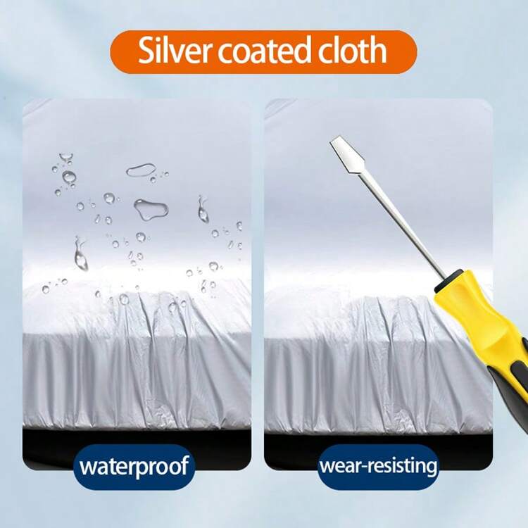 غطاء سيارة مطلي بالفضي 190T، خفيف الوزن، قابل للتنفس، مضاد للأشعة فوق البنفسجية، مضاد للمطر، شريط عاكس، مقاوم للغبار - فضي - مشاهدة 8