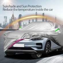 Thicker 190T Silver Coated Waterproof And Dustproof Car Cover With Reflective Strip, Full Car Protection Against Sun And Rain