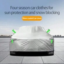 Thicker 190T Silver Coated Waterproof And Dustproof Car Cover With Reflective Strip, Full Car Protection Against Sun And Rain