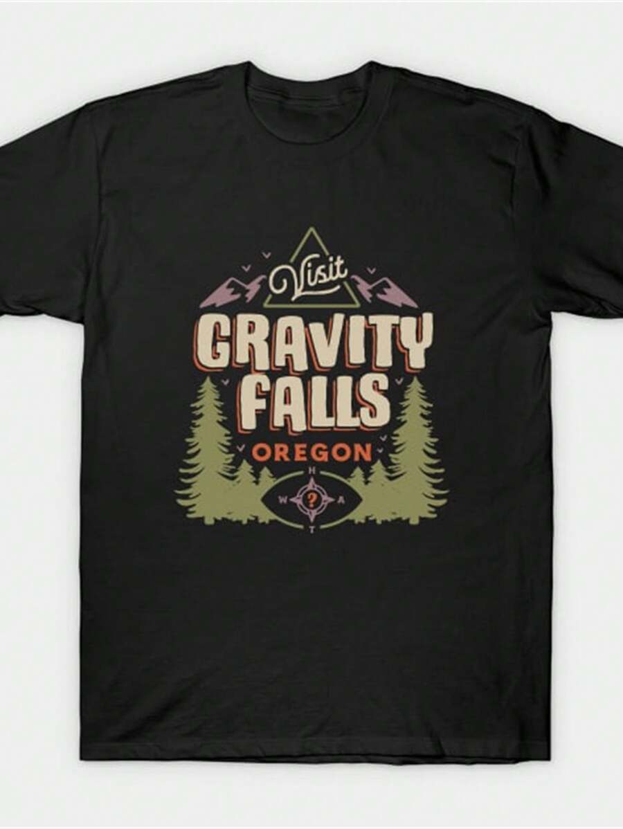 Gravity Falls Oregon, Men's Everyday Cotton T-Shirt, 220g Pure Cotton, And Comfortable, Perfect For Running Errands, Lounging, Or Outdoor Fun - màu đen - Xem 1