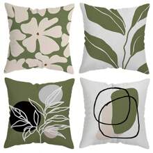 MEMNUN 4pcs Simple Flower Leaf Printed Pillowcases (Pillow Core Not Included), Single-Sided Print, Square Pillow Cover For Living Room Sofa Bedroom Home Decor Cushion Cover Gifts Birthday Graduation