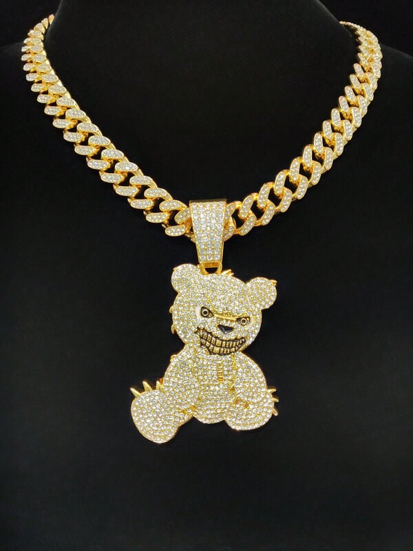 1pc Fashion Creative Bear-Shaped Pendant Necklace, Retro Hip-Hop Style, Suitable For Party Or Daily Wear, 2 Chain Options