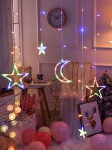 Moon & Star String Lights, Holiday Star & Moon String Lights, Warm White Lights, Suitable For Christmas, Wedding, Party, Home, Patio, Lawn, Room Decor, Etc. - 彩色 - 查看 7
