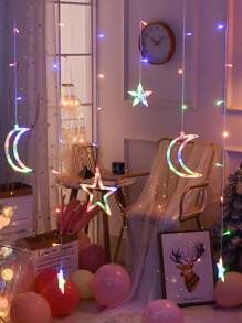 Moon & Star String Lights, Holiday Star & Moon String Lights, Warm White Lights, Suitable For Christmas, Wedding, Party, Home, Patio, Lawn, Room Decor, Etc. - 彩色 - 查看 4