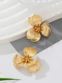 1 对可爱度假风格金色花朵耳钉，适合女士，适合约会 - 金黃色 - 查看 2
