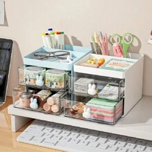 Cute Mini Drawer Storage Box Creative Stationery Organizer With Rabbit Handle - 白色 - 查看 3