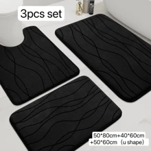 2/3/5 件波浪形设计浴室垫套装，记忆泡沫浴室地毯套装，超强吸水浴室垫，适用于浴室、浴缸、卫生间、淋浴间，防滑、可水洗、快干家居浴室装饰户外地毯门垫秋季装饰浴室配件返校入口装饰 - 暗黑色 - 查看 6
