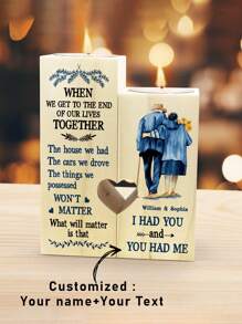 Portavelas personalizado, regalo para mi esposa/esposo, portavelas de madera personalizado con nombre grabado, regalo de boda