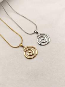 1pc Women Stainless Steel Asymmetrical Swirl Pattern Pendant Necklace, Fashion & Versatile - Swirl Necklace - View 1