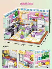 迷你房间积木玩具 - 厨房、卧室、书房、客厅装饰 | 用迷你积木搭建自己的世界 | 可爱多彩的积木合集 | 拼接创意组装积木玩具模型 | 适用于办公室桌面摆件 - 彩色 - 查看 2