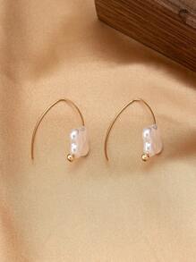 1 Pair Elegant & Graceful Four-Leaf Clover Pearl Dangle Earrings, Versatile For Women - Yellow Gold - View 6
