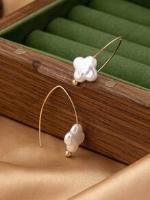 1 Pair Elegant & Graceful Four-Leaf Clover Pearl Dangle Earrings, Versatile For Women - Yellow Gold - View 2