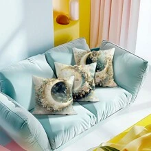 4 Stücke Zierkissenbezüge mit Blumen, Sternen und Mond Motiv für Feiertage