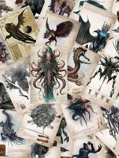 50 件复古克苏鲁神话怪物贴纸手册笔记本电脑手机壳行李箱装饰贴纸