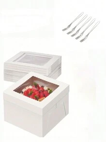 10 piezas Cajas de pastel, caja de pastel alta con ventana, cajas de panadería blancas, cajas de hornear grandes, cajas de cartón cuadradas para pasteles de varias capas, tartas, pasteles, suministros para decorar pasteles, suministros escolares, bolsa de alimentos, caja de alimentos adecuada para caramelos, chocolate, galletas, etc. - Blanco - Ver 3