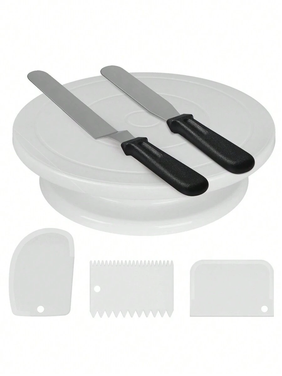 Set de 6 piezas Plataforma giratoria de plástico para tartas, mesa rotatoria de plástico para decorar cremas, pastas y masa, herramientas DIY para hornear