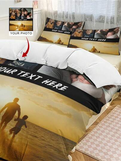 Anpassat tredelat set Påslakan Örngott Personligt Sängkläder Anpassat Bekvämt påslakan Skrivet Eller Bild Påslakan Fotopresent