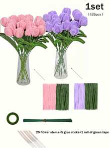 426pcs/Set Macaron Color Twist Sticks,Tulip Craft Kit With DIY Bouquet Tools - Includes Light Pink & Army Green Pipe Cleaners, Dark Green Tape, And Glue Sticks, DIY Accessories Creative Hand Tools, Craft Supplies Decoration - Perfect For Beginners, Ideal Gift For Holidays,Valentine's Day Gift