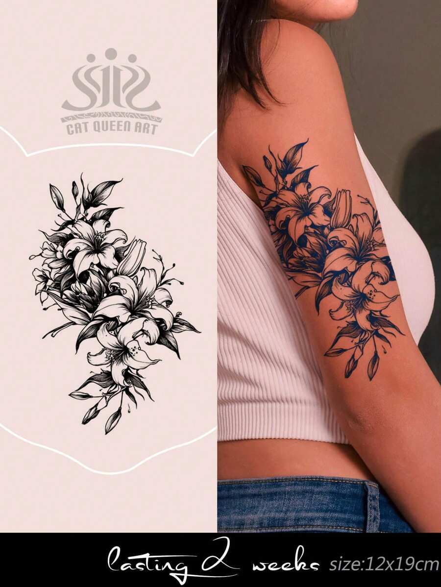 临时大型花卉手臂纹身贴纸,经典兰花图案,防水防晕染,可持续1-2周,适用于胸部、腰部、腹部、大腿、肩部、颈部、锁骨等部位,天然植物成分,适合Y2K音乐节、情人节、狂欢节、DIY派对等场合,是理想的节日礼物之选。 - 藍色 - 查看 1