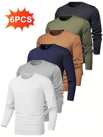 Paquete de 6/12 camisetas de manga larga para hombre, secado rápido, absorbe la humedad, atléticas, correr, gimnasio, entrenamiento
