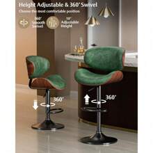 Bar Stools Set Of 2, Adjustable Swivel Leather Bar Stools For Kitchen Island, Mid Century Modern Counter Height Bar Chairs Barstools With Back & Footrest (Black) - Green - View 5