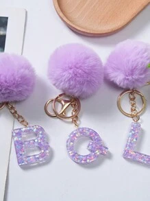 A-Z English Letter Acrylic Key Chain, Purple Furball Pendant, Personalized Wallet/Backpack Key Holder Chain - 1 - View 5